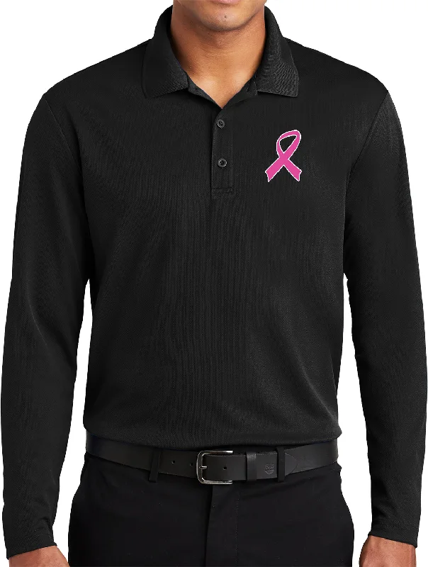 Limited Time Offer Breast Cancer Long Sleeve Polo Pink Ribbon Pocket Print