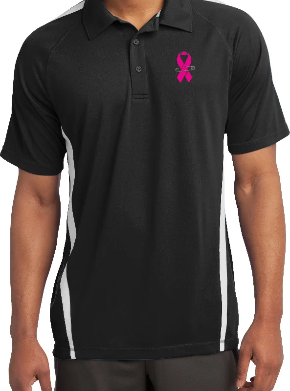 Daily Deals Breast Cancer Micro Mesh Colorblock Polo Pink Ribbon Pin Pocket Print