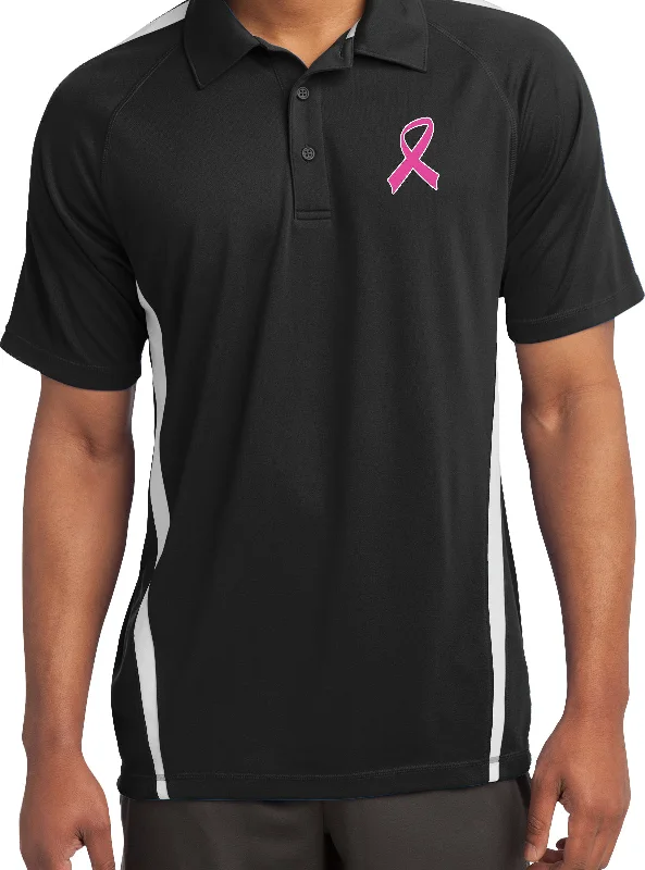 Major Savings Breast Cancer Micro Mesh Colorblock Polo Pink Ribbon Pocket Print