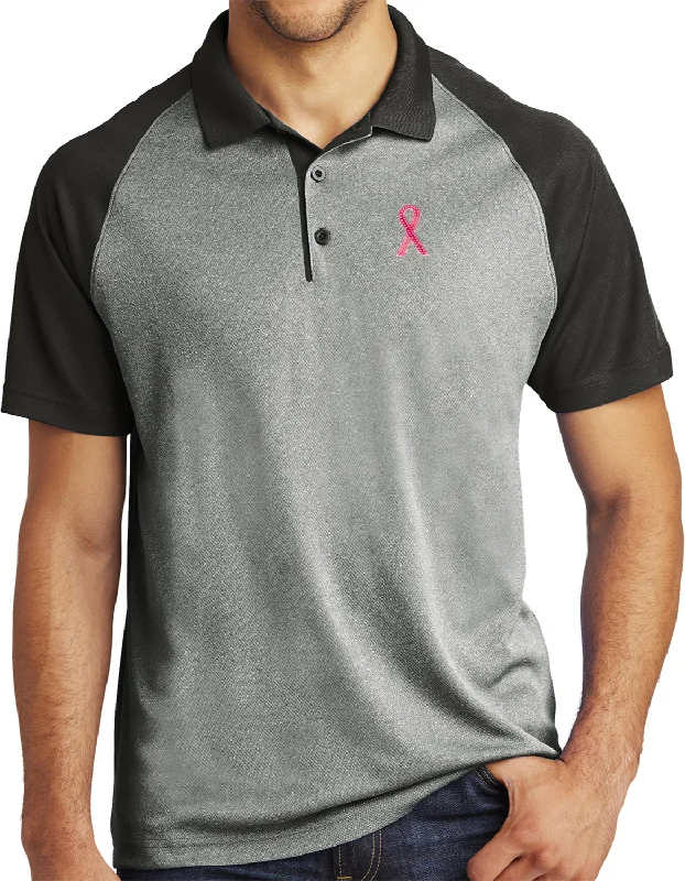 Extra Savings Breast Cancer Raglan Polo Sequins Pink Ribbon Pocket Print