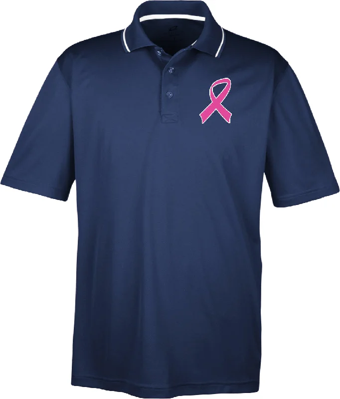 Clearance Sale Breast Cancer Two Tone Polo Pink Ribbon Pocket Print