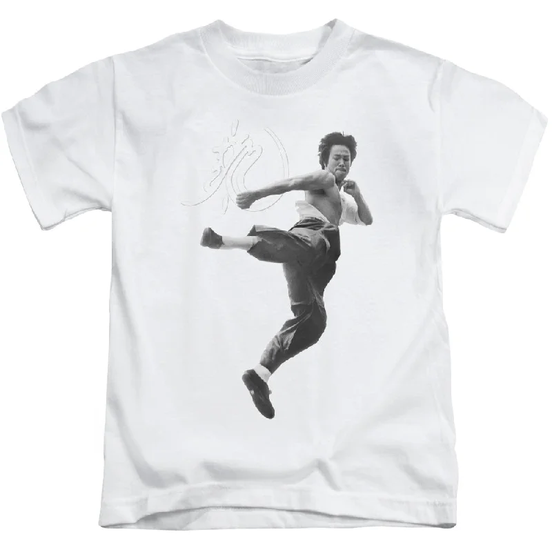 Discount Deals Bruce Lee Boys T-Shirt Flying Kick White Tee