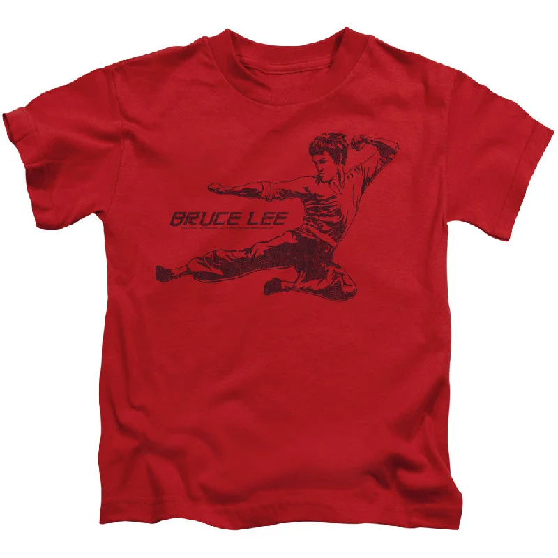 Super Deal Bruce Lee Boys T-Shirt Line Kick Red Tee