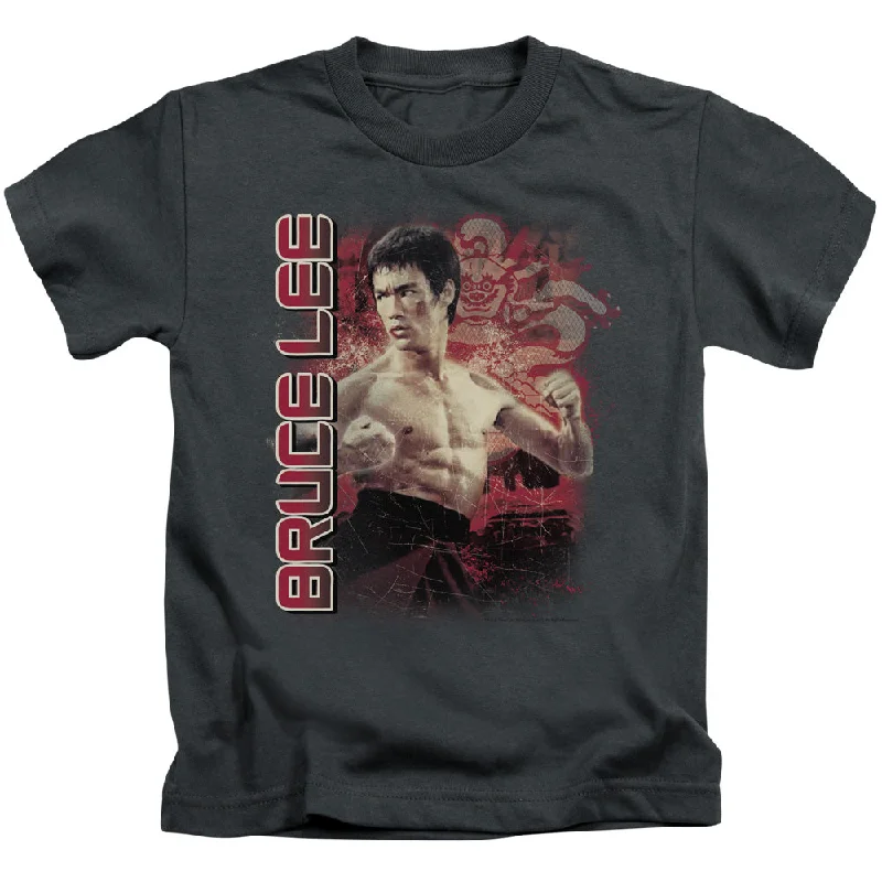 Markdown Madness Bruce Lee Boys T-Shirt Stare Portrait Charcoal Tee