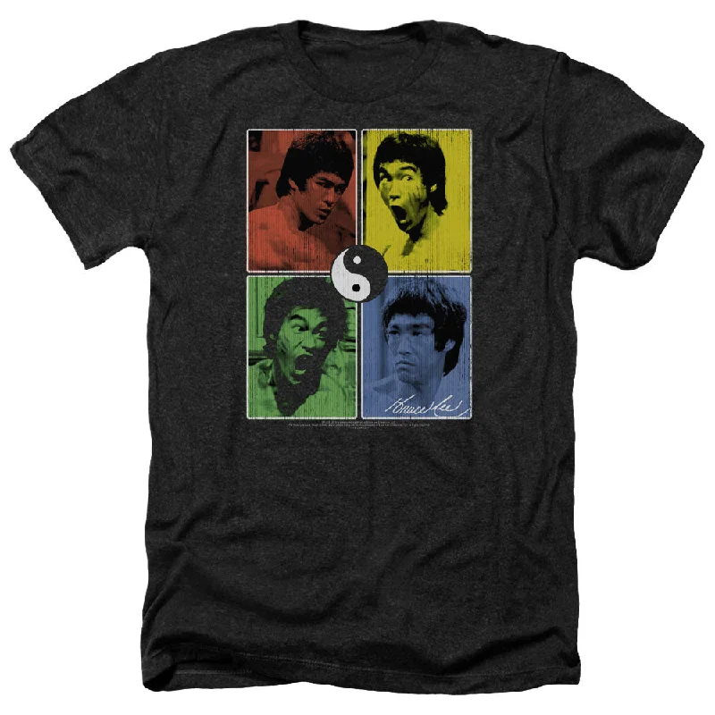 New Markdowns Bruce Lee Heather T-Shirt Color Block Collage Black Tee