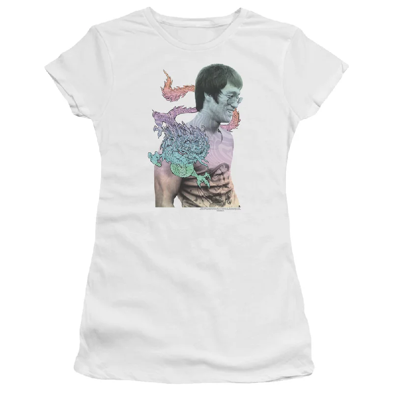 Act Now Bruce Lee Juniors T-Shirt Colorful Dragon Portrait White Premium Tee