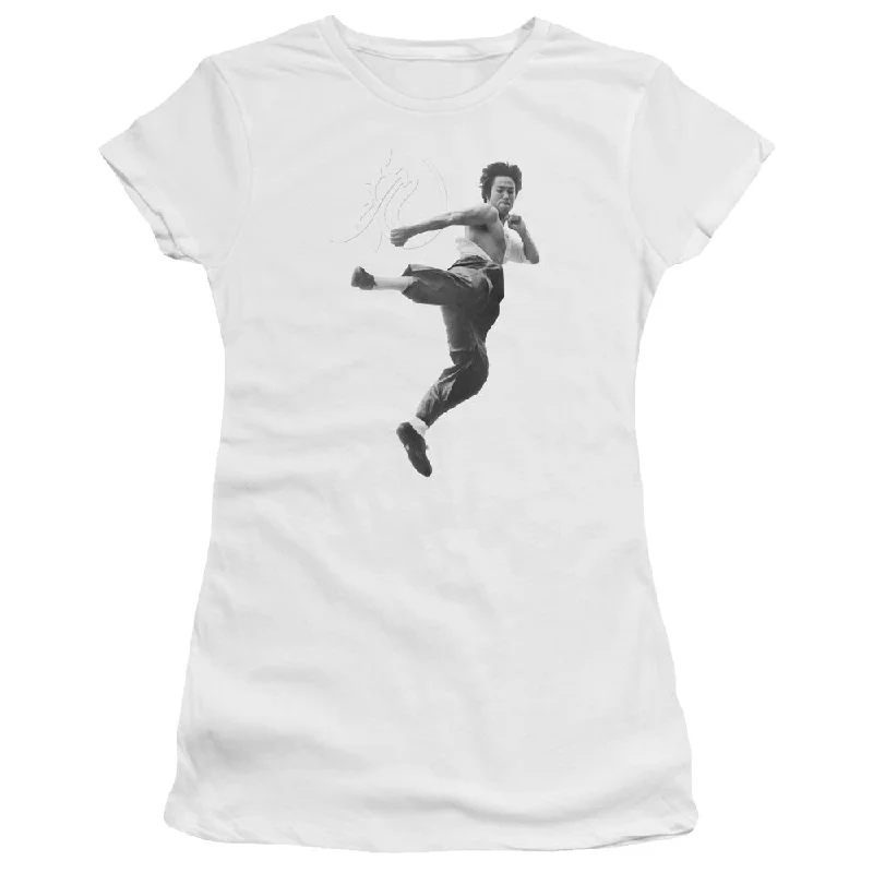 Crazy Deals Bruce Lee Juniors T-Shirt Flying Kick White Tee