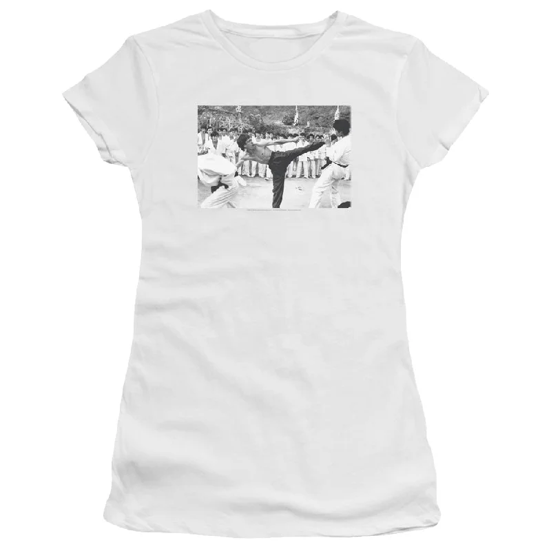 Price Meltdown Bruce Lee Juniors T-Shirt Kick to the Head Photo White Premium Tee