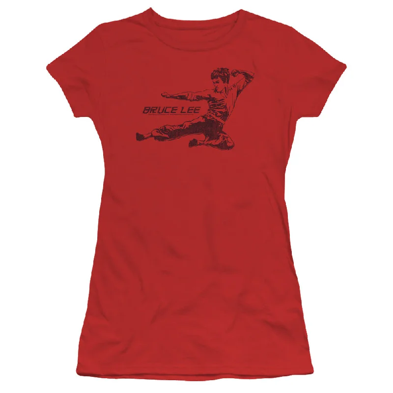 Special Price Bruce Lee Juniors T-Shirt Line Kick Red Tee