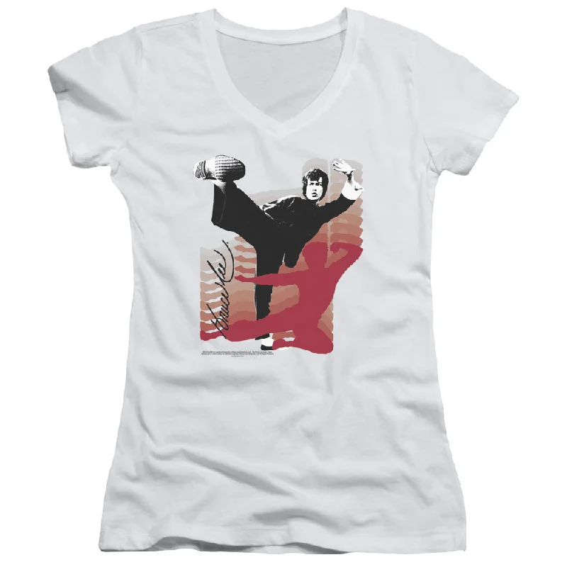 Loyalty Reward Bruce Lee Juniors V-Neck T-Shirt Kick It White Tee