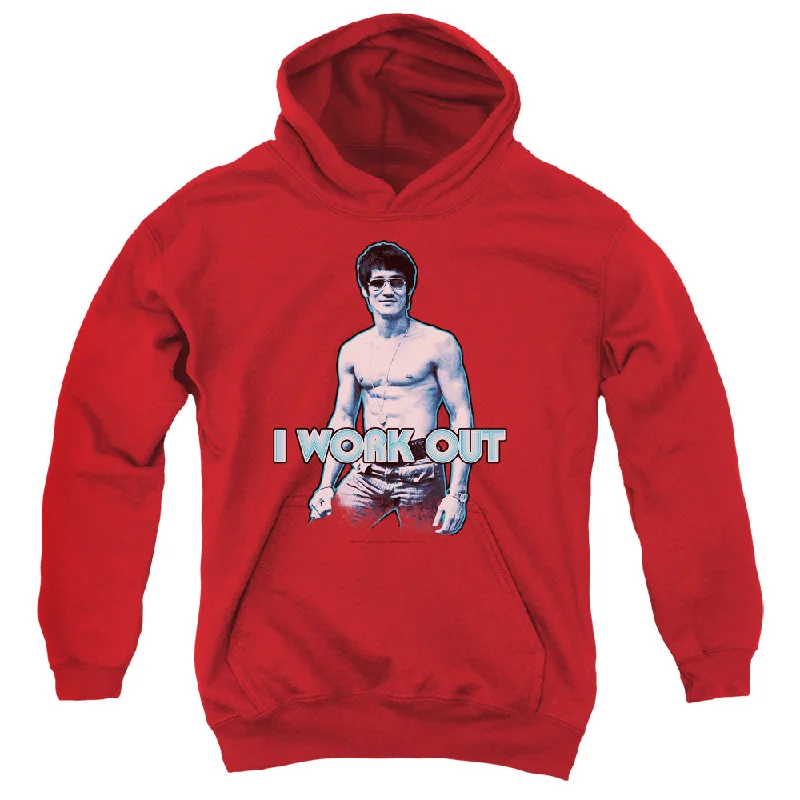 Midnight Madness Bruce Lee Kids Hoodie I Work Out Red Hoody