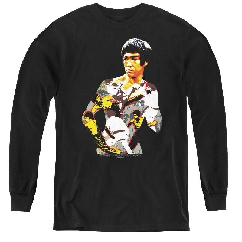 Overstock Sale Bruce Lee Kids Long Sleeve Shirt Body Collage Black Tee