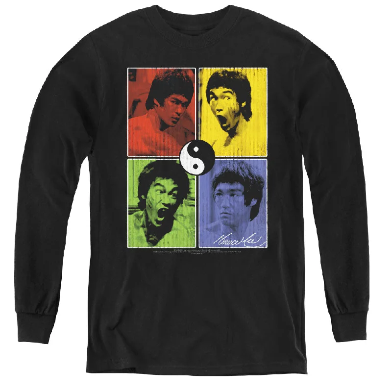 Special Discount Bruce Lee Kids Long Sleeve Shirt Color Block Collage Black Tee