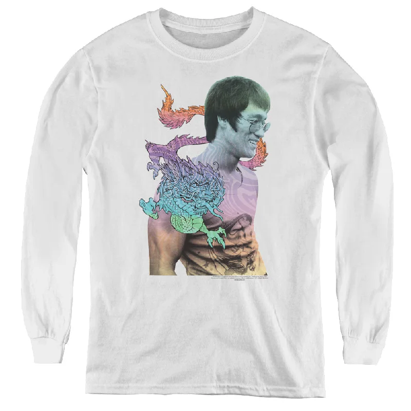 Special Savings Bruce Lee Kids Long Sleeve Shirt Colorful Dragon Portrait White Tee