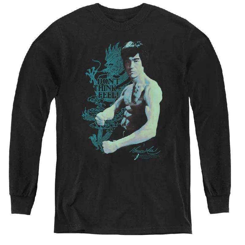 Flash Deals Bruce Lee Kids Long Sleeve Shirt Don't Think Feel Black Tee