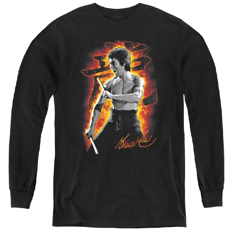 Unmissable Offer Bruce Lee Kids Long Sleeve Shirt Fire Black Tee