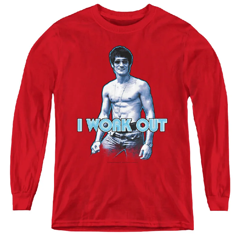Price Reduction Bruce Lee Kids Long Sleeve Shirt I Work Out Red Tee