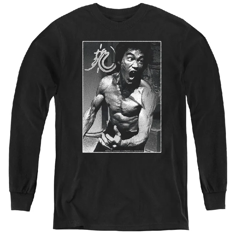 Online Only Bruce Lee Kids Long Sleeve Shirt Rage Portrait Black Tee