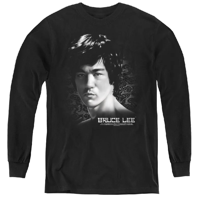 Buy More, Save More Bruce Lee Kids Long Sleeve Shirt Serious Portrait Black Tee