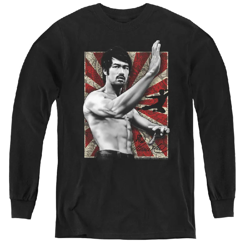Extra Savings Bruce Lee Kids Long Sleeve Shirt Stance Portrait Black Tee