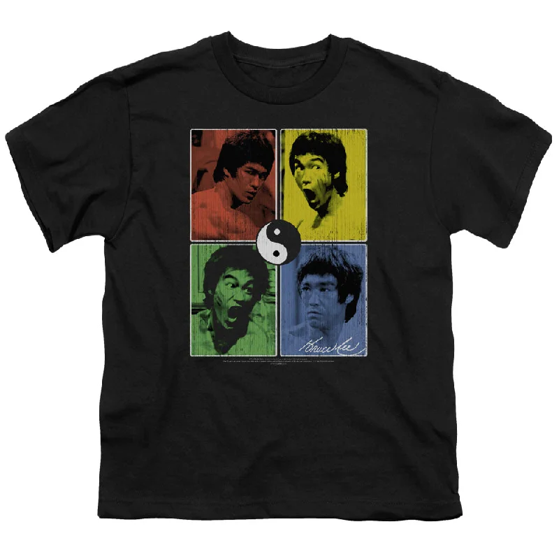 Steals and Deals Bruce Lee Kids T-Shirt Color Block Collage Black Tee