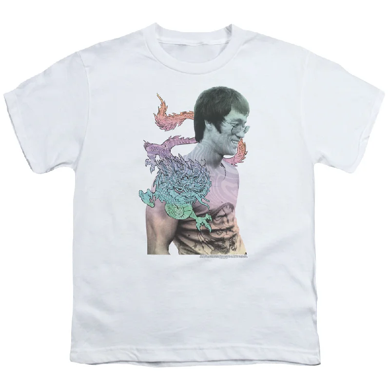 Stock Up and Save Bruce Lee Kids T-Shirt Colorful Dragon Portrait White Tee