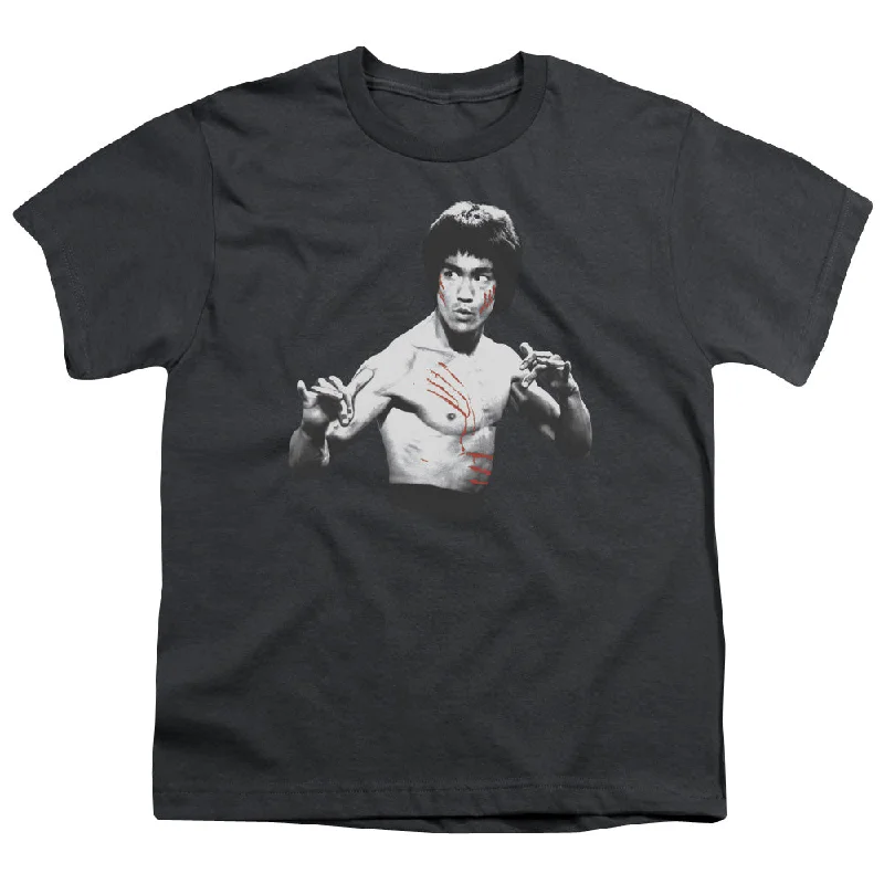 Price Drop Bruce Lee Kids T-Shirt Confrontation Stance Charcoal Tee