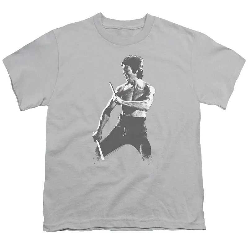 Discount Extravaganza Bruce Lee Kids T-Shirt Fighting Stance Silver Tee