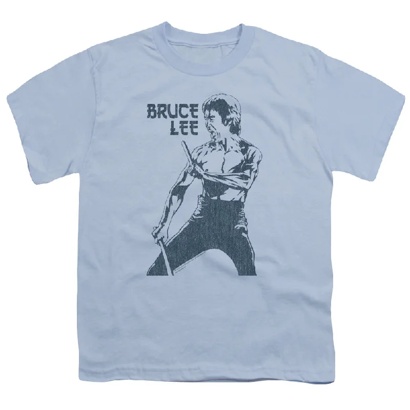 Mega Sale Bruce Lee Kids T-Shirt Fighting Stance Sketch Light Blue Tee