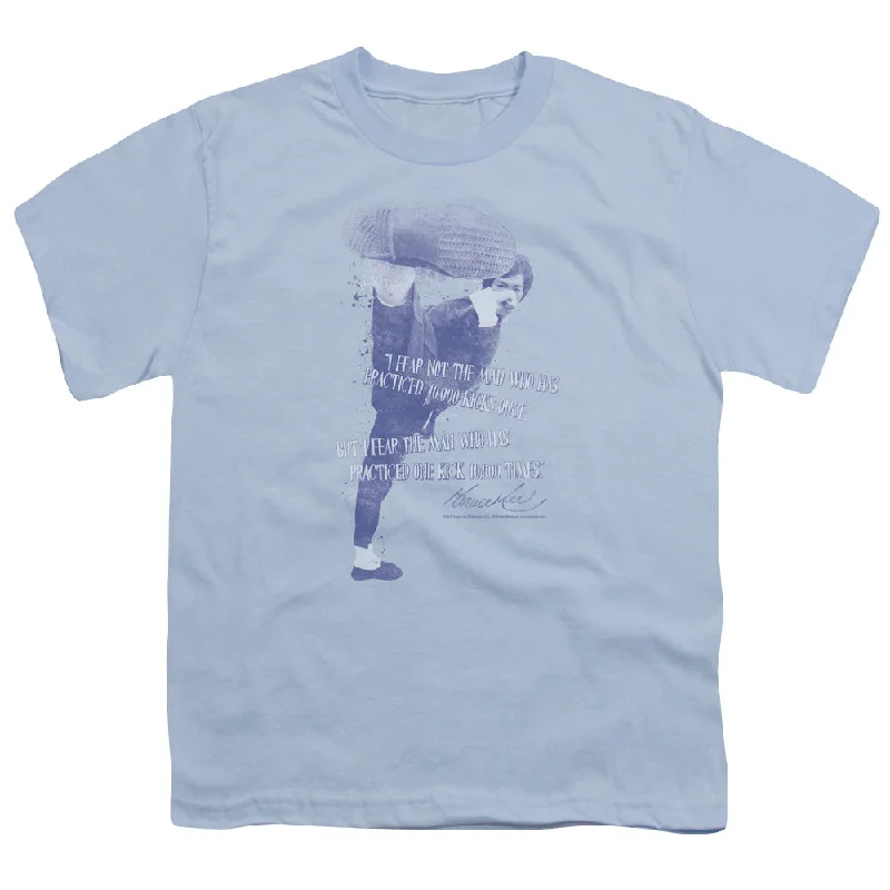 Members Only Bruce Lee Kids T-Shirt One Kick 10,000 Times Light Blue Tee