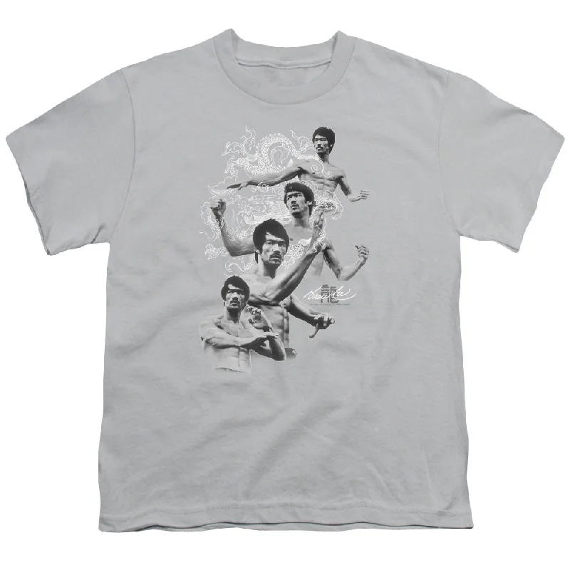 Value Deals Bruce Lee Kids T-Shirt Poses Silver Tee