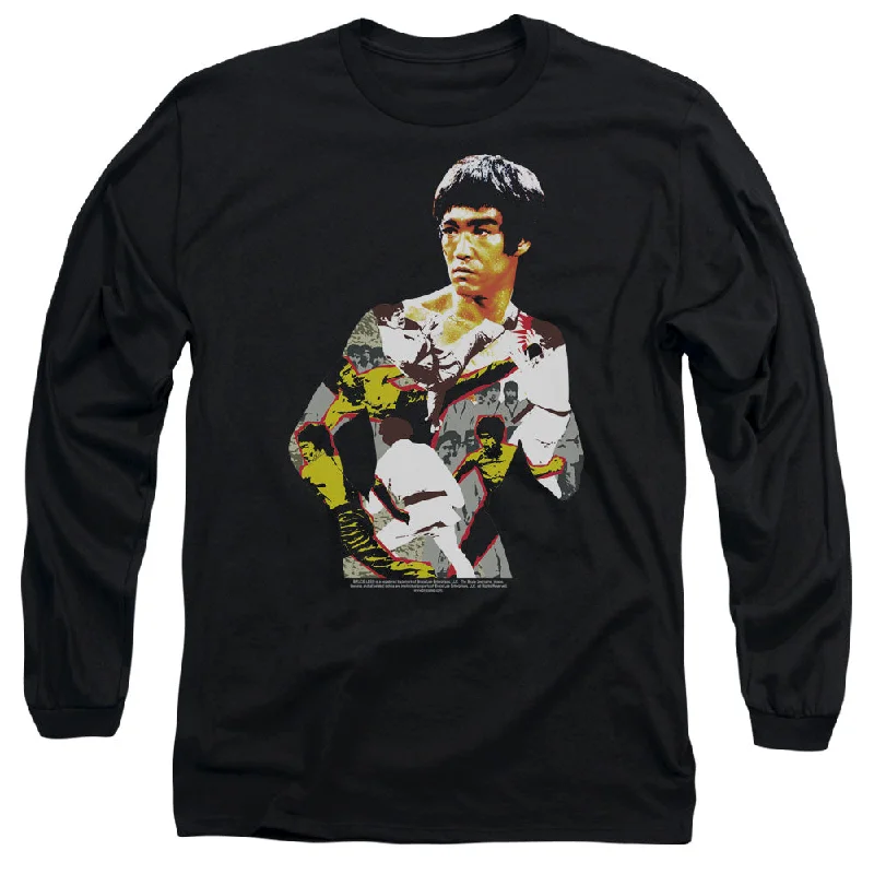 Seasonal Clearance Bruce Lee Long Sleeve T-Shirt Body Collage Black Tee