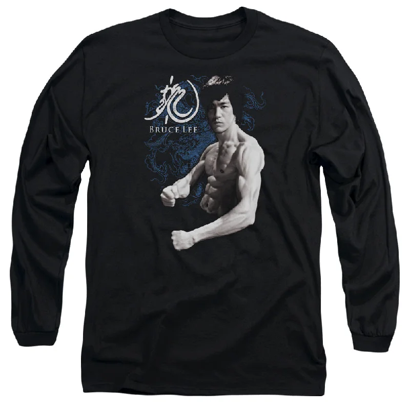 Steals and Deals Bruce Lee Long Sleeve T-Shirt Dragon Stance Black Tee