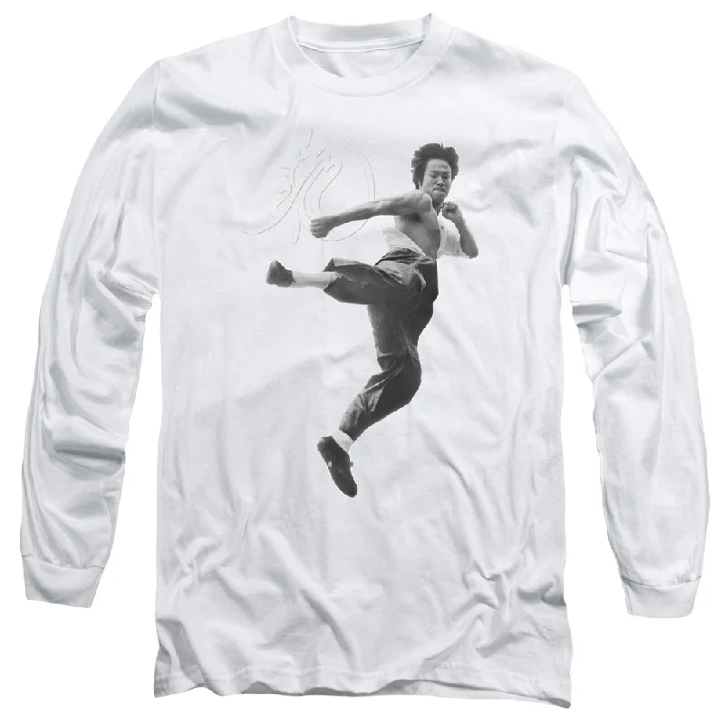 Can't Miss Bruce Lee Long Sleeve T-Shirt Flying Kick White Tee