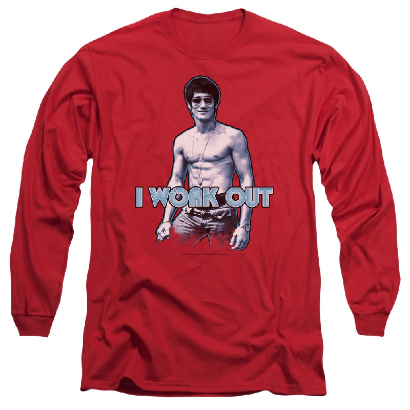Hurry In Bruce Lee Long Sleeve T-Shirt I Work Out Red Tee