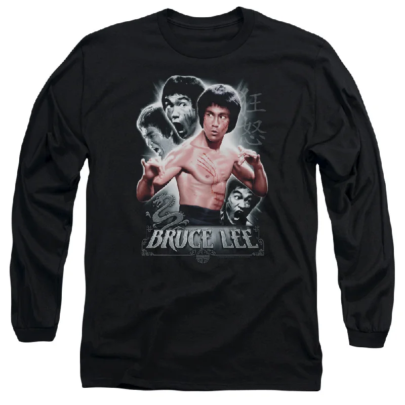 Huge Savings Bruce Lee Long Sleeve T-Shirt Inner Fury Collage Black Tee