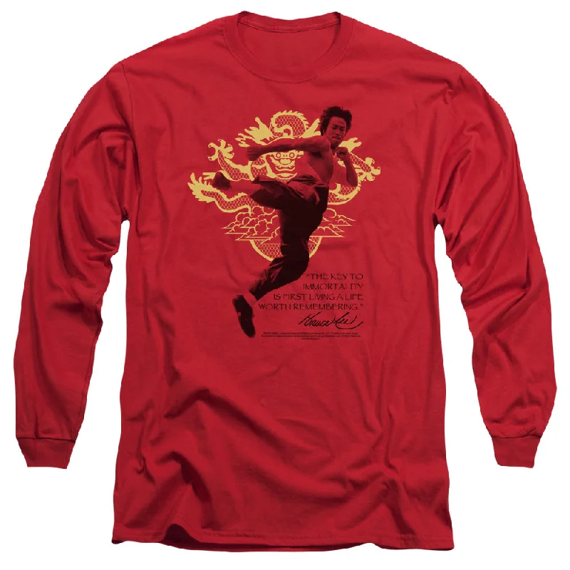 Don't Wait Bruce Lee Long Sleeve T-Shirt Key to Immortality Red Tee