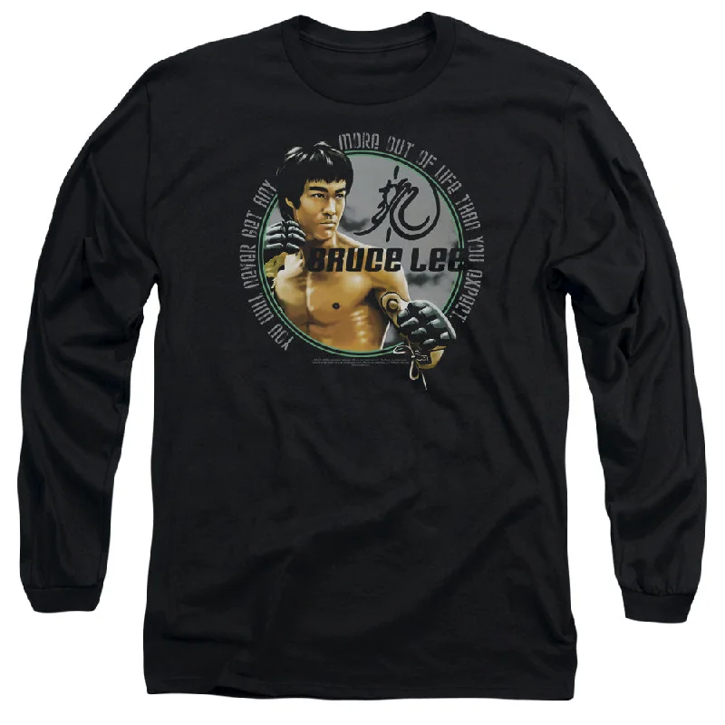 Super Bargain Bruce Lee Long Sleeve T-Shirt Never Get More Out Of Life Black Tee