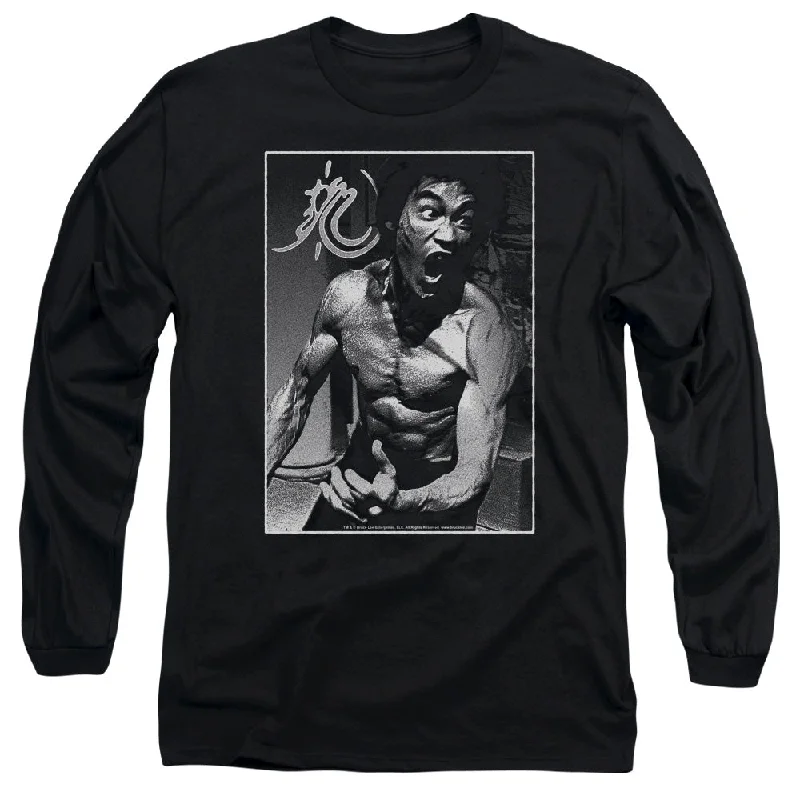 Hurry In Bruce Lee Long Sleeve T-Shirt Rage Portrait Black Tee