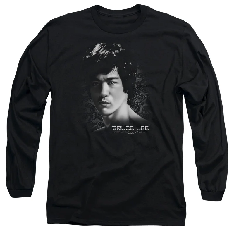 Clearance Items Bruce Lee Long Sleeve T-Shirt Serious Portrait Black Tee