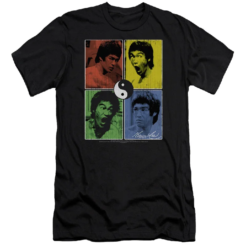 Price Cut Bruce Lee Premium Canvas T-Shirt Color Block Collage Black Tee