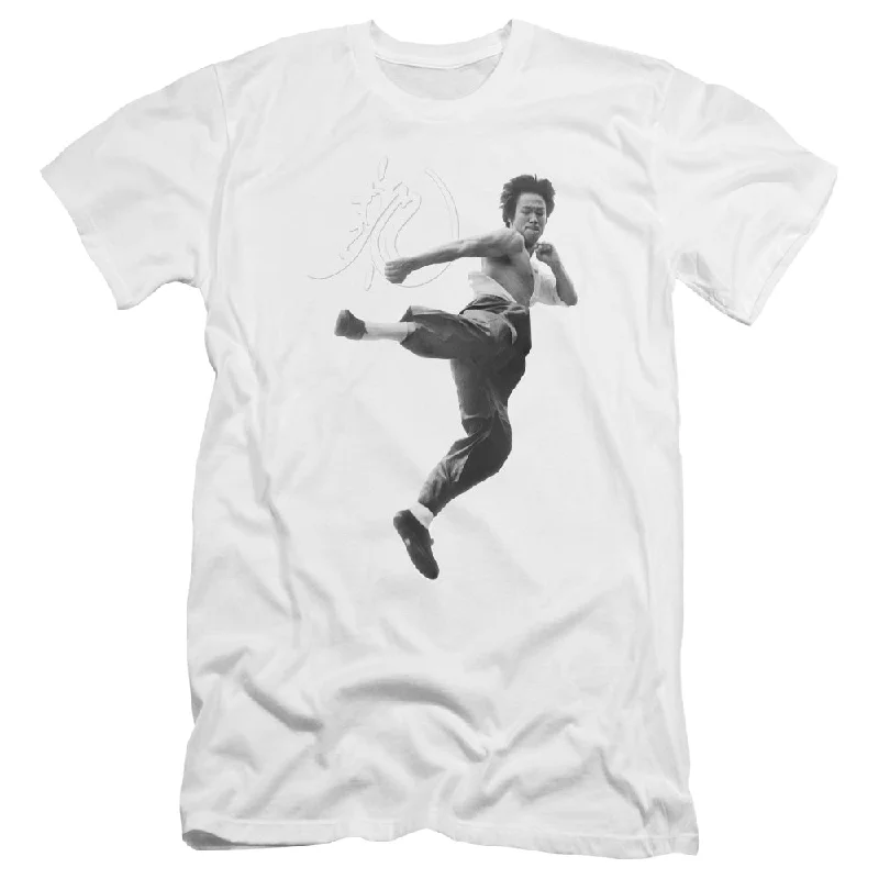 Epic Deals Bruce Lee Premium Canvas T-Shirt Flying Kick White Tee