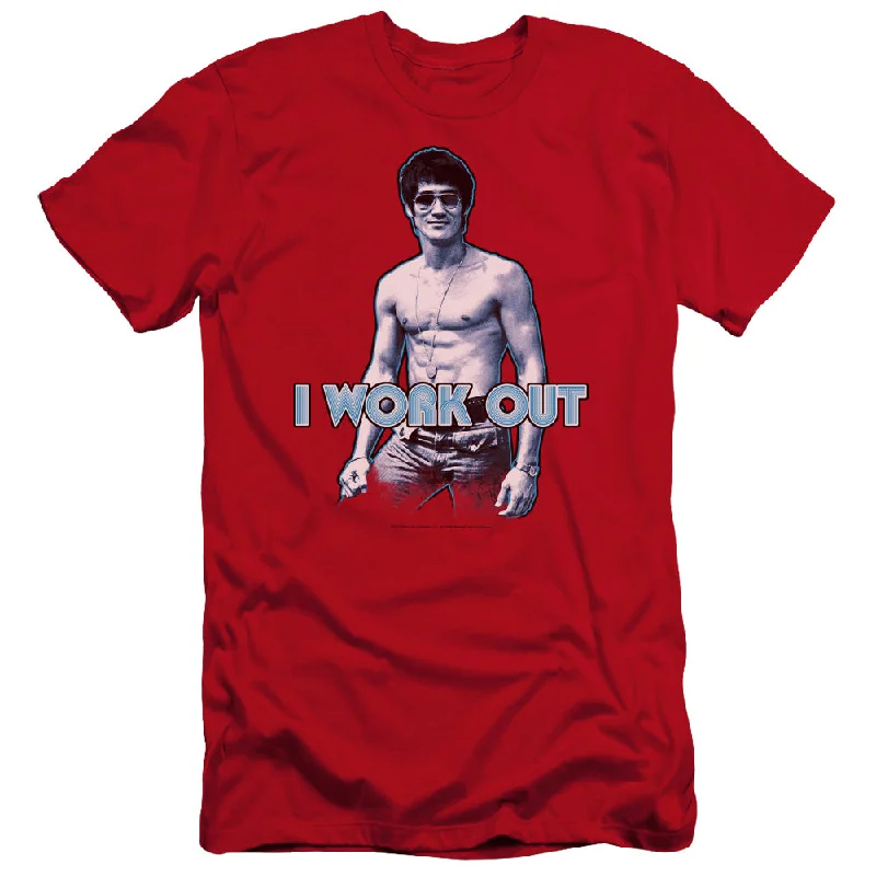 New Deals Bruce Lee Premium Canvas T-Shirt I Work Out Red Tee