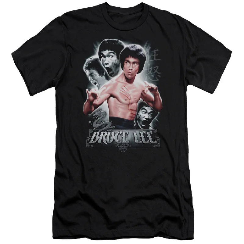 Mega Sale Bruce Lee Premium Canvas T-Shirt Inner Fury Collage Black Tee