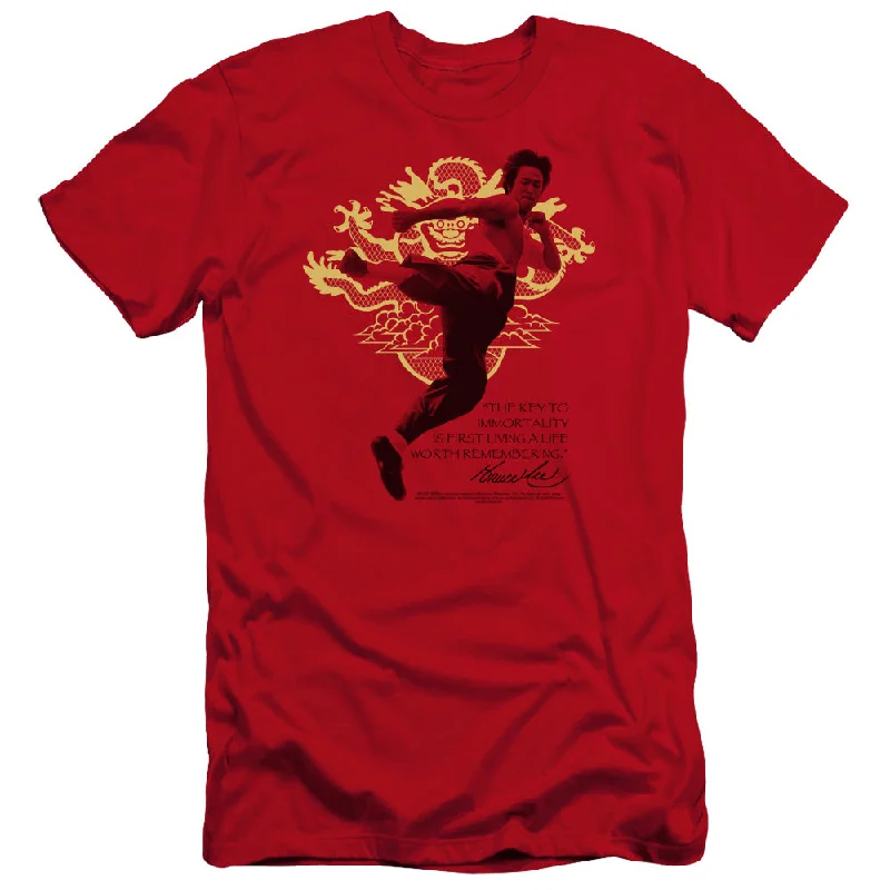 Quick Sale Bruce Lee Premium Canvas T-Shirt Key to Immortality Red Tee