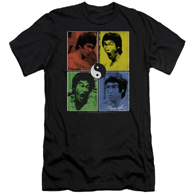Quick Sale Bruce Lee Slim Fit T-Shirt Color Block Collage Black Tee