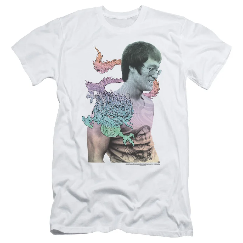 Super Savings Bruce Lee Slim Fit T-Shirt Colorful Dragon Portrait White Tee