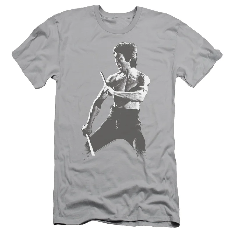 Price Fest Bruce Lee Slim Fit T-Shirt Fighting Stance Silver Tee