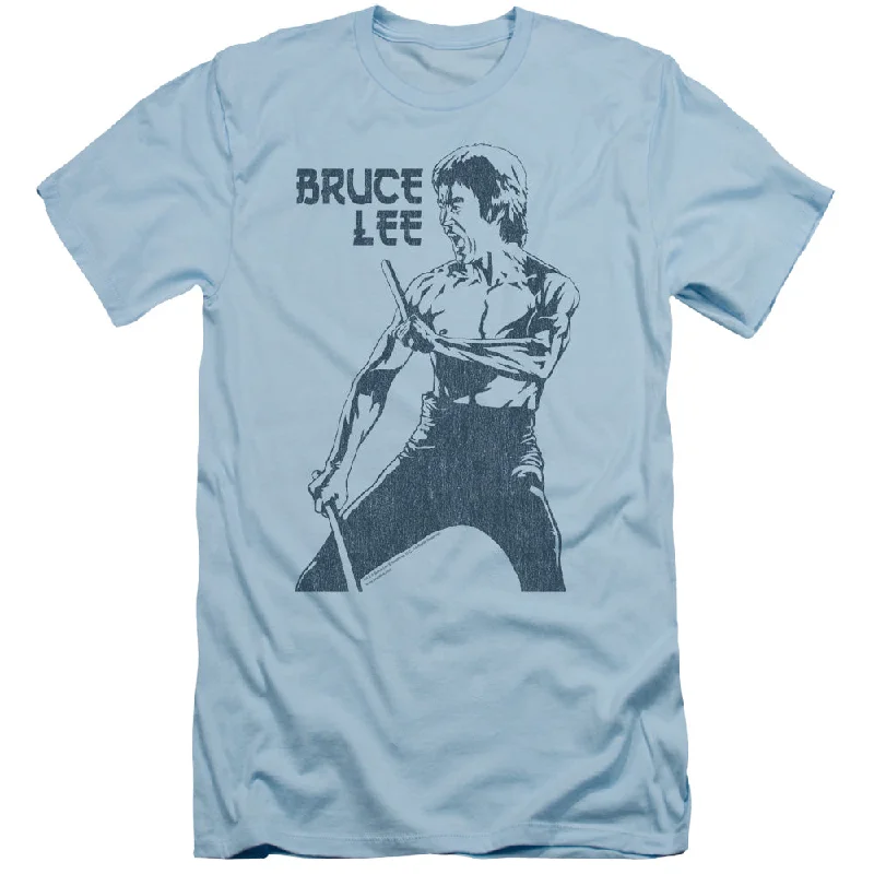 Don't Miss Bruce Lee Slim Fit T-Shirt Fighting Stance Sketch Light Blue Tee