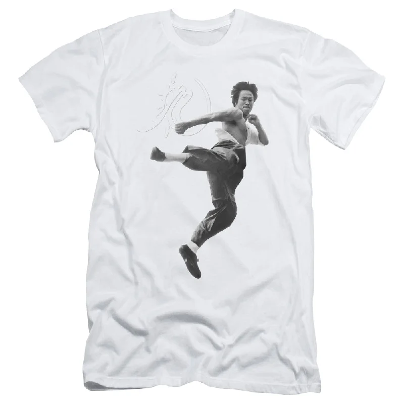Early Access Bruce Lee Slim Fit T-Shirt Flying Kick White Tee
